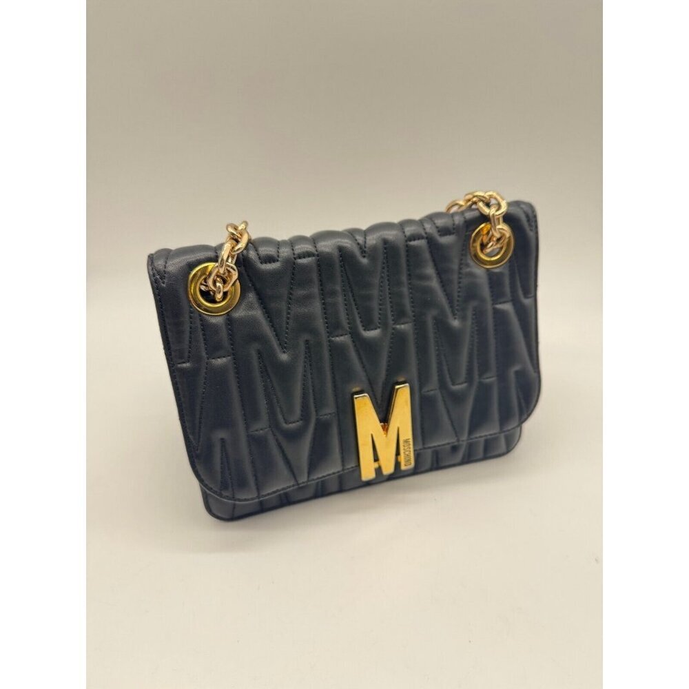 MOSCHINO monogram logo quilted leather convertible shoulder bag + Dust bag BLACK - Picture 5 of 16